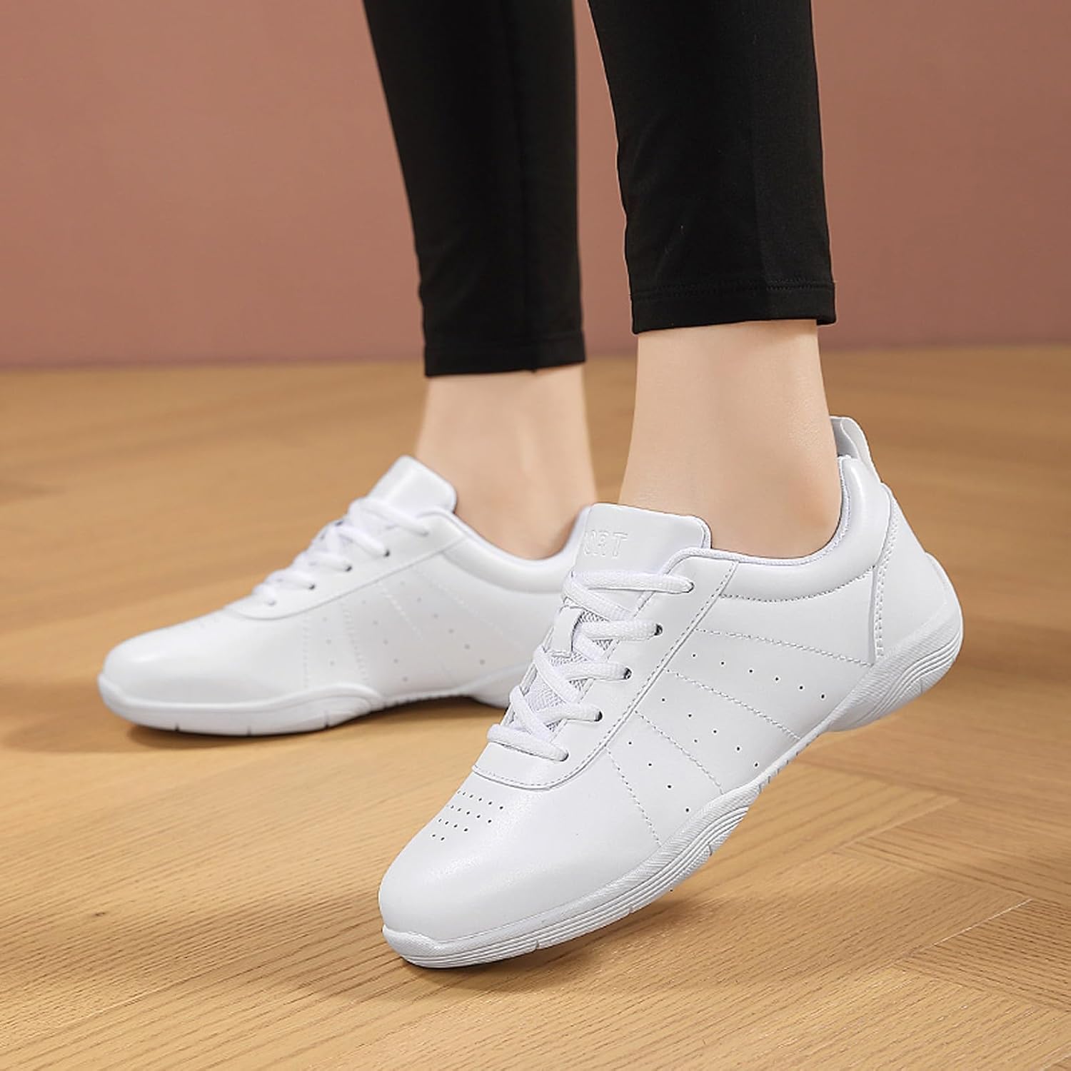ihinzry Girls' Cheerleading Shoes Cheer Sneakers Tennis Dance Shoes Breathable Super Light White Cheer Shoes for Women Athletic Training Tennis Walking Sneakers
