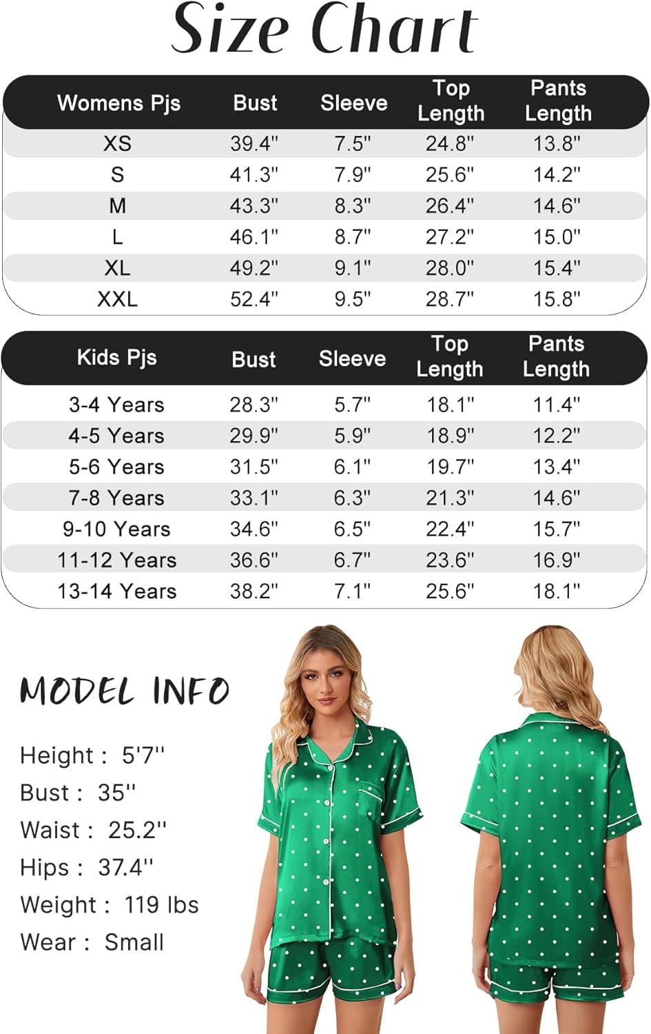 Girls & Womens Satin Pajamas Set, Silk Button-Down Sleepwear 2 Piece Nightwear, 3 Years - Women XXL - Image 6