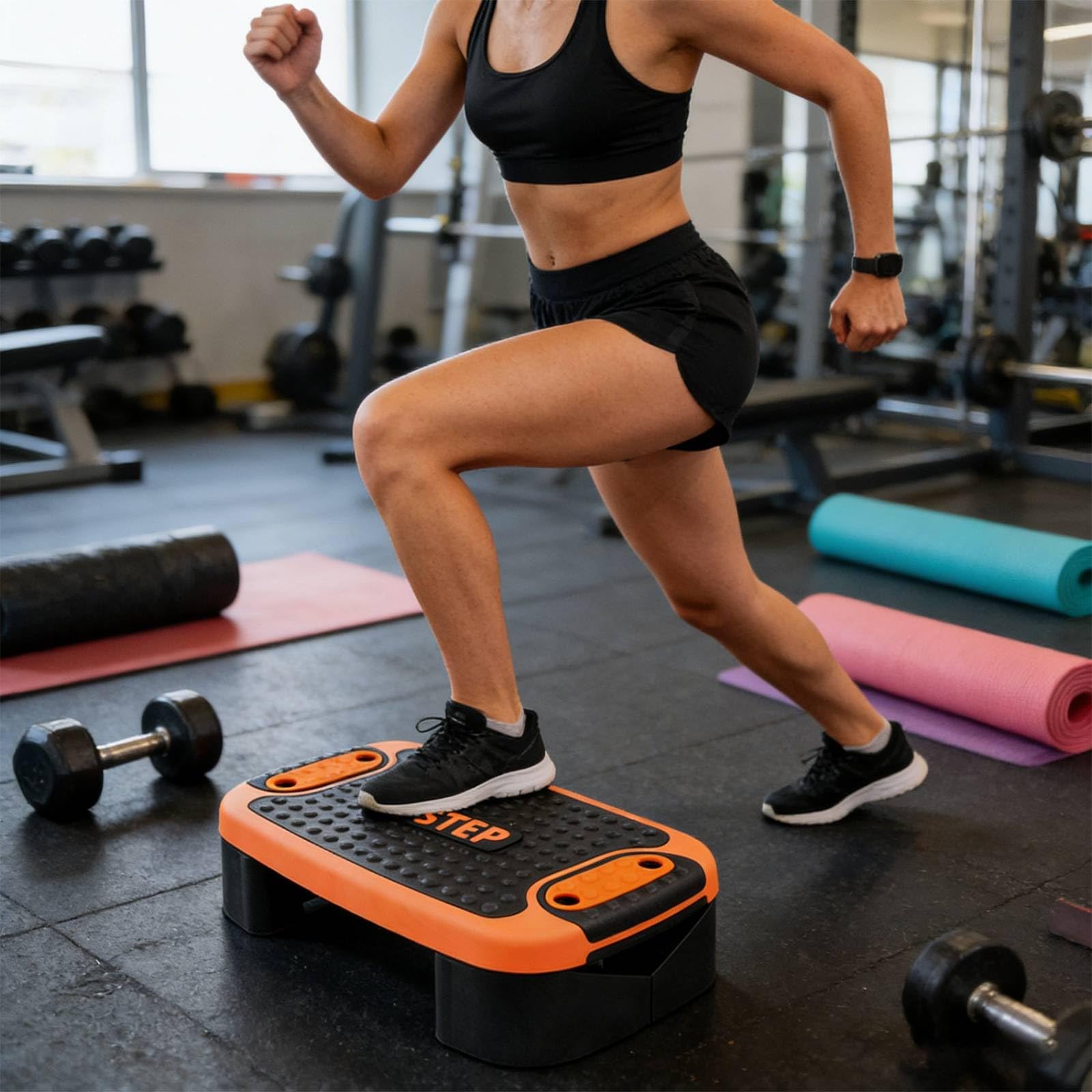 predolo Step Fitness Ajustable Escalón de Entrenamiento Aeróbica Banco con Superficie Antideslizante y Base Robusta Adecuado para Rutinas Rápidas Fuerza y, Naranja Rojizo