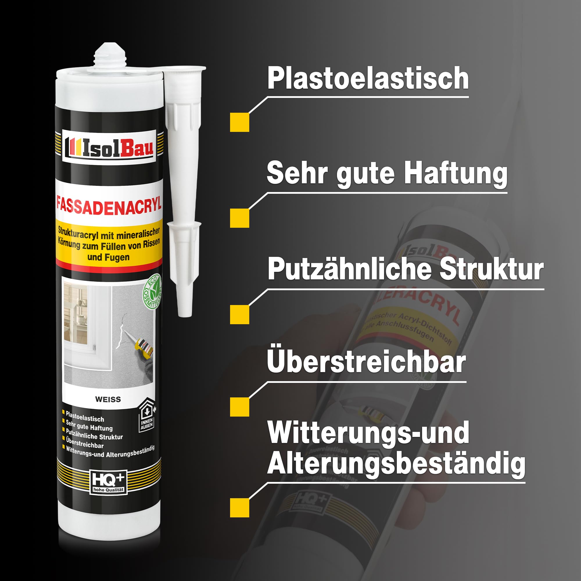 Isolbau Fassaden-Acryl - Acryl-Dichtstoff mit Körnung zum Füllen von Rissen & Fugen im Innen- & Außenbereich - Weiß, 24 x 300 ml Kartusche