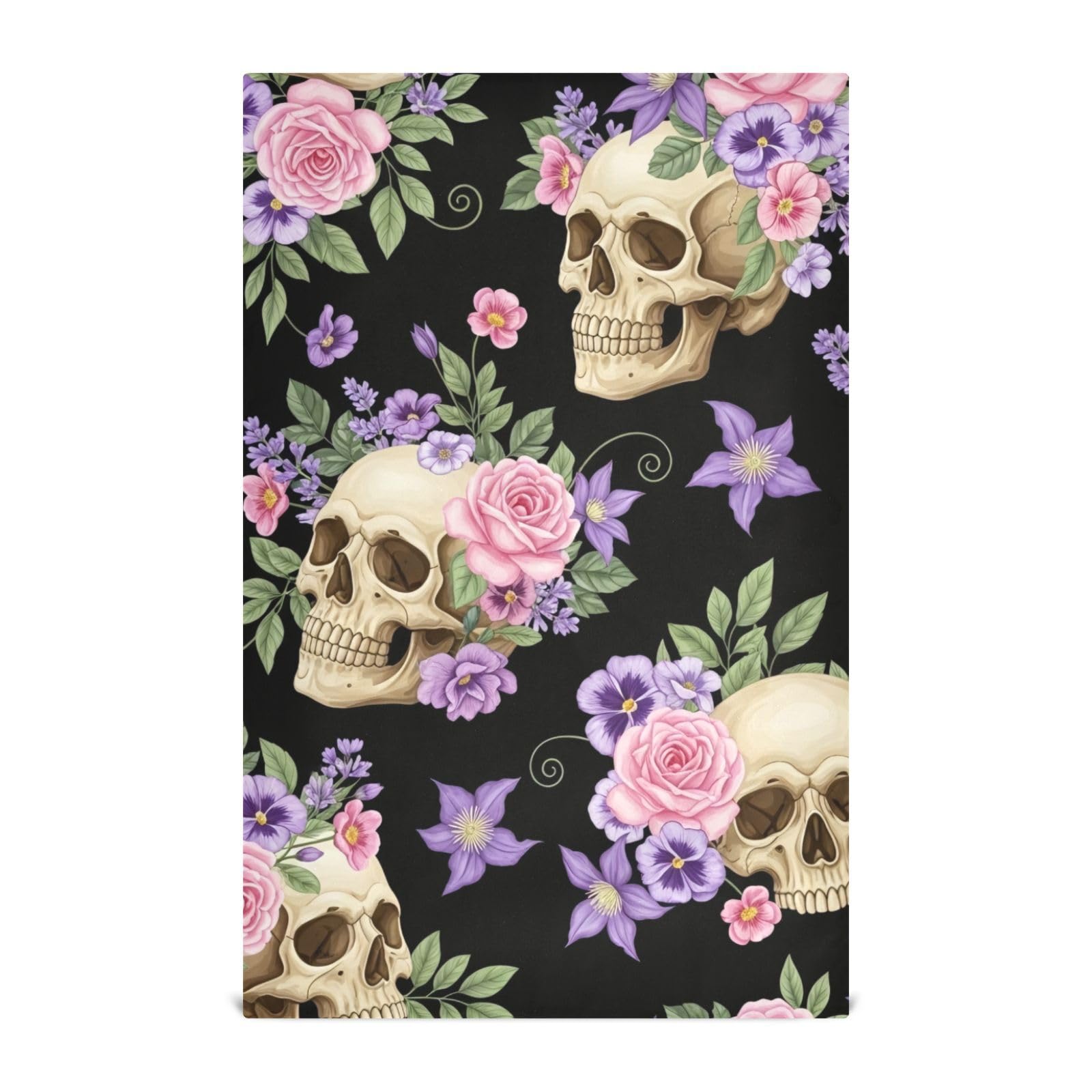 Torchons à vaisselle vintage GAIREG motif tête de mort floral noir pour essuie-mains de cuisine