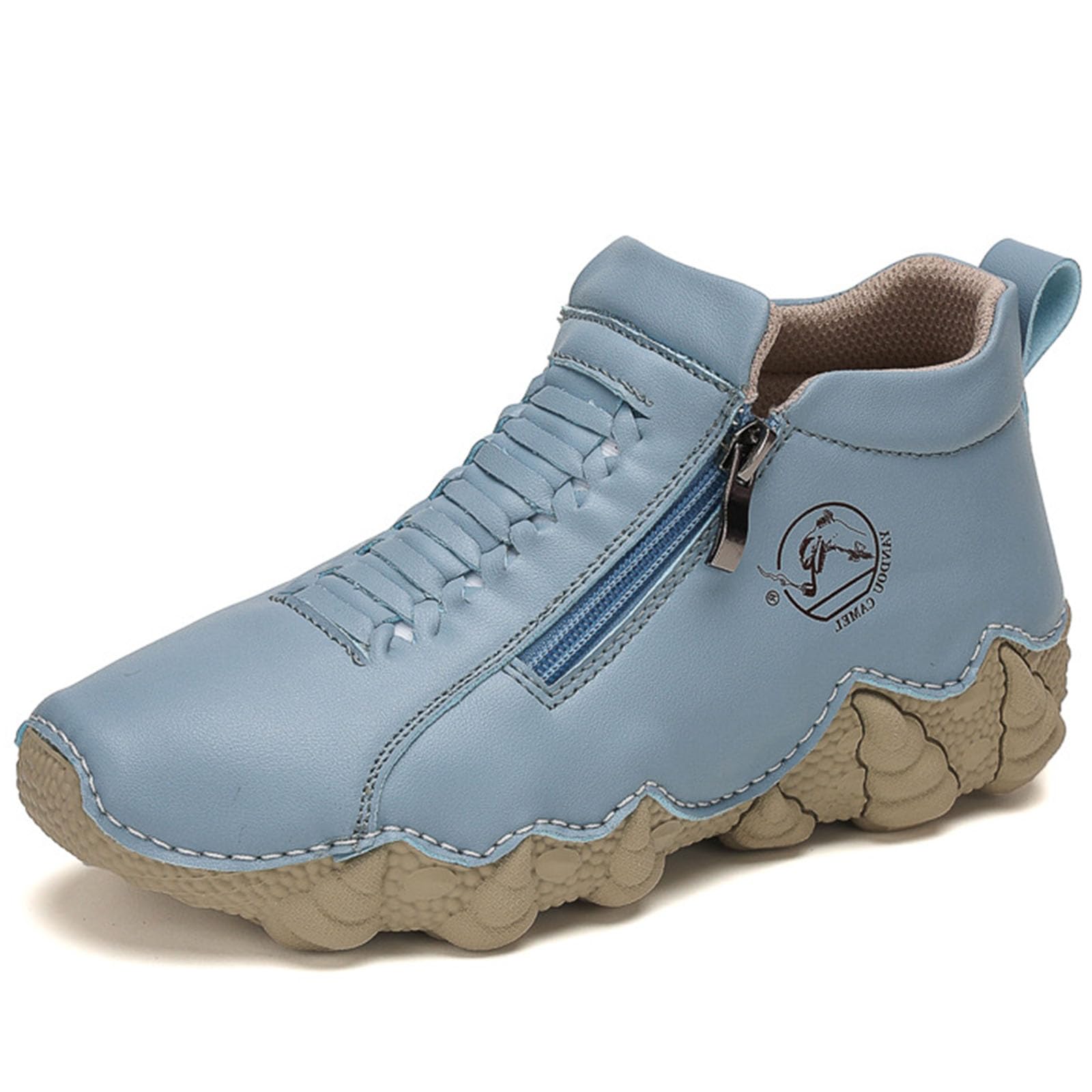 Womens Outdoor Fashion Side Zipper Casual Ankle Boots Comfortable Anti-Slip Wear-Resistant Driving Running Shoes Commuter Walking Shoes