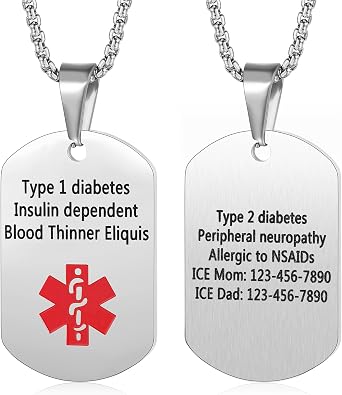 Jewelstruck Medical Alert Necklace for Women Men Emergency Personalized Medical Necklace Custom ID Tags