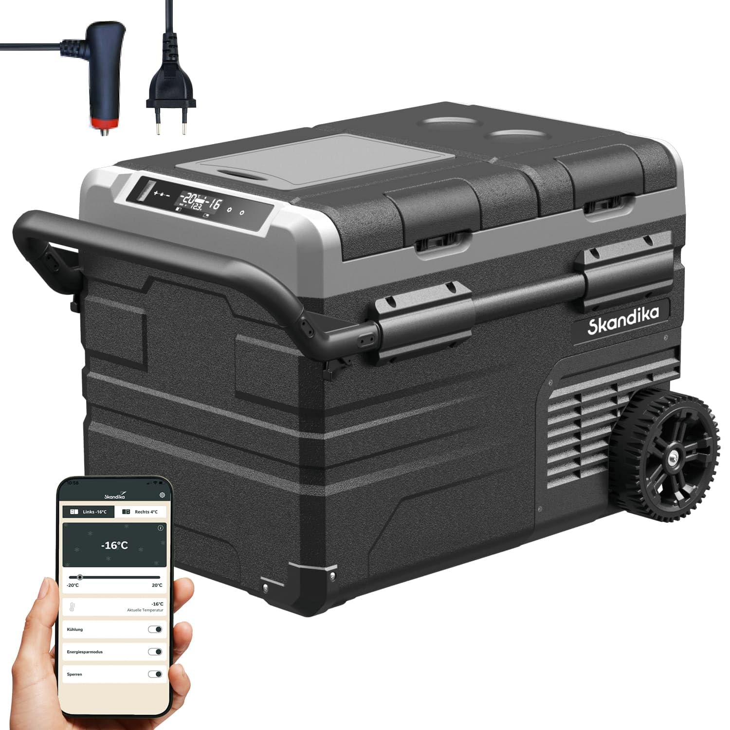 Skandika Routa Nevera con congelador portátil | 35 L - 55 L +20 ° a -20 °C | App Control, compresor de 2 Zonas, Nevera para Coche, Camping con 2 Compartimentos, silenciosa, Eco-Mode (35 L)
