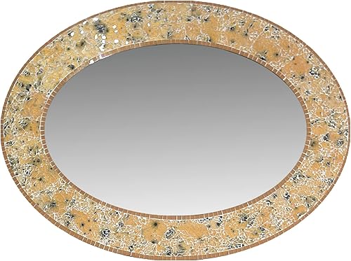Zorigs Espejo decorativo para pared  Espejo de pared decorativo hecho a mano, espejo ovalado amarillo y marrón de 32 x 24 pulgadas para pasillo,