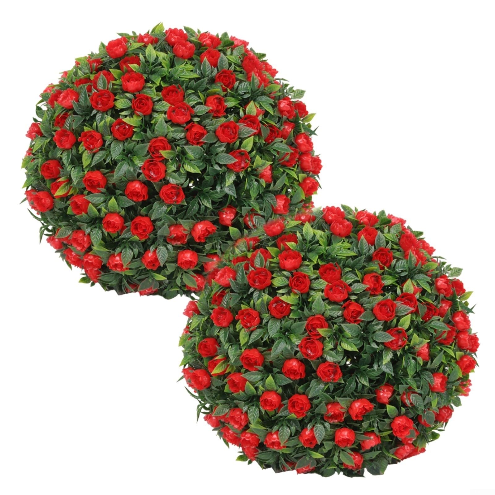 Bolas de flores artificiales de 25 cm en pack de 2 esferas de plantas colgantes color rojo