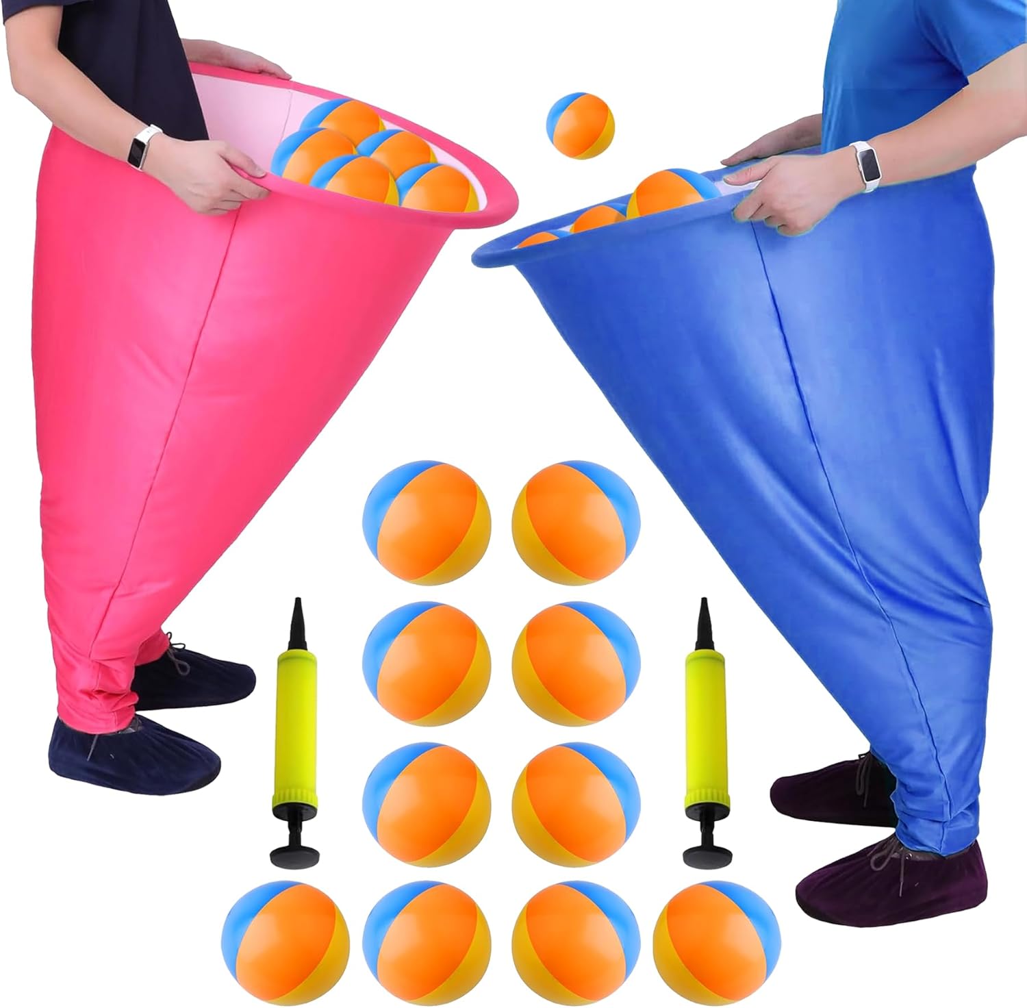 Oversized Granny Pants Outdoor Game Double Set - 2 Stretchy Pants + 10 Elastic Balls + 2 Air Pumps, Perfect for Adult & Family Use, Fits Birthday, Christmas Backyard Parties, Field Days & Team Games
