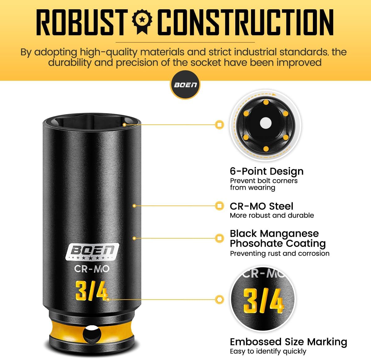 BOEN 3/8" Drive Impact Socket Set, 67 Piece Metric (8-19mm) and Standard SAE (5/16"-3/4") with Shallow & Deep Sockets, Includes Swivel Sockets, Extension Bars, Adapters & Universal Joint, CR-MO Steel