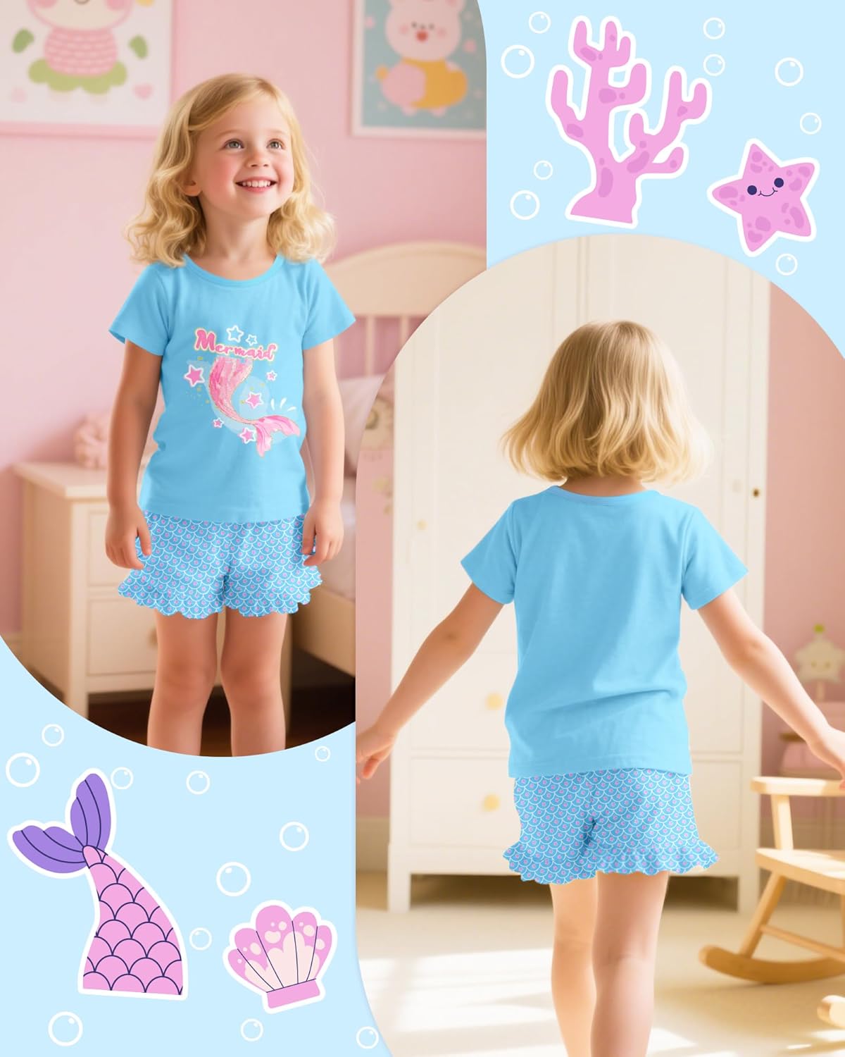 Sylfairy Girls Pajamas Summer Toddler Girl Pajamas Sets Short Sleeve Girls' Cute Sleepwear Pjs - Image 4