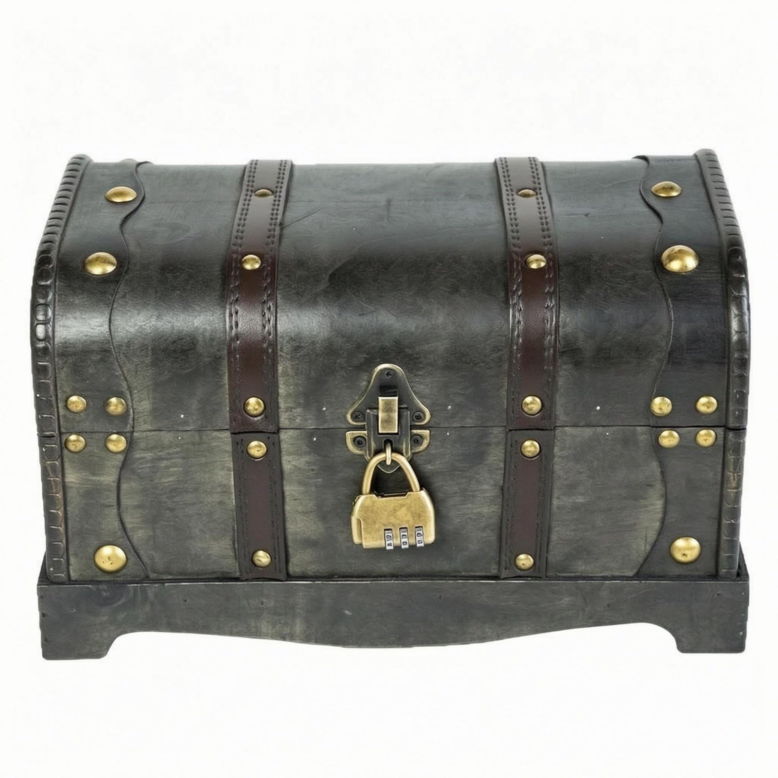 Dark Gray Decorative Wooden Chest Brass-Tone Hardware Antique Design Chest Curved Lid Home Decor, Dark Grey | Trunks & Chests | Furniture-image-28