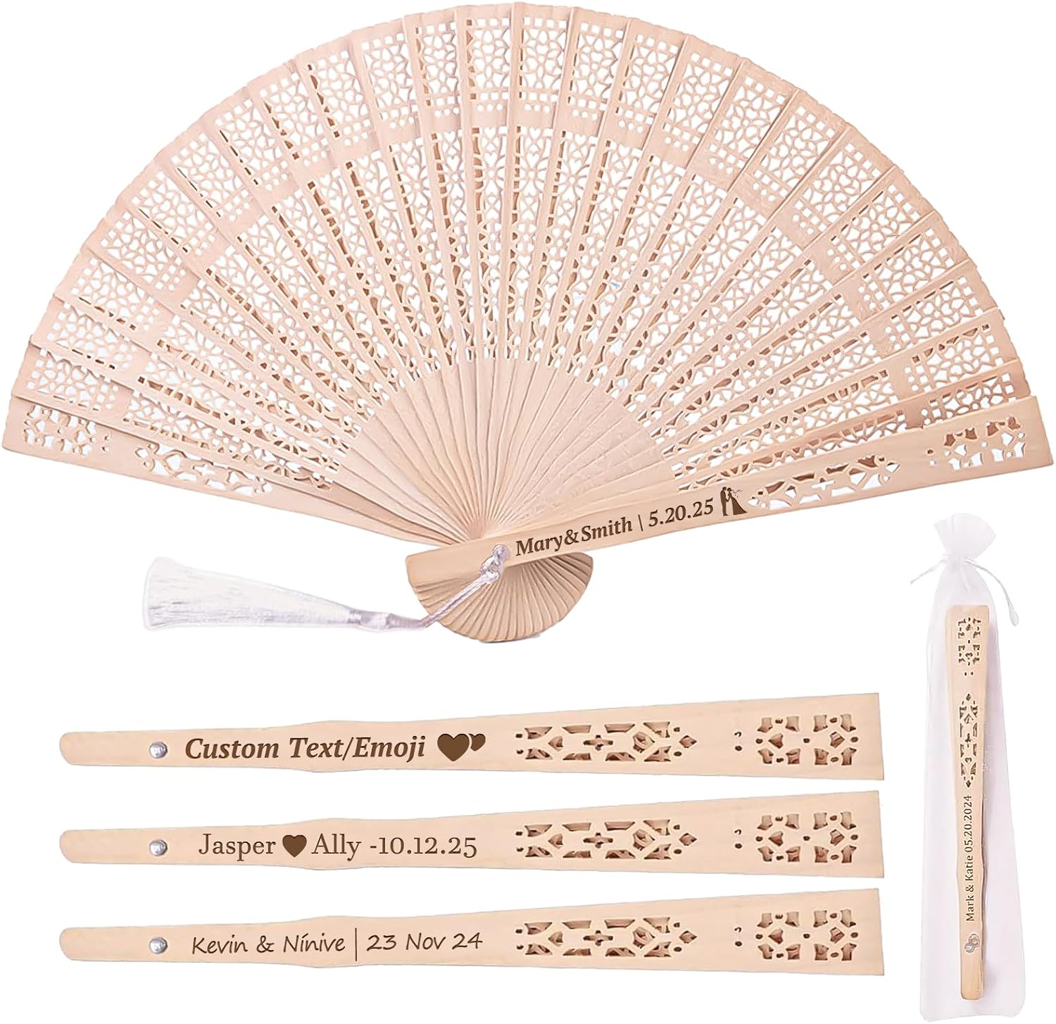 Wedding Fans Personalized Fans Custom Hand Fans for Women Foldable Wooden Fans With Organza Bags Abanicos De Mano Para Fiesta Bridal Shower Gifts Wedding Party Favors Fans for Guests Bulk (100)