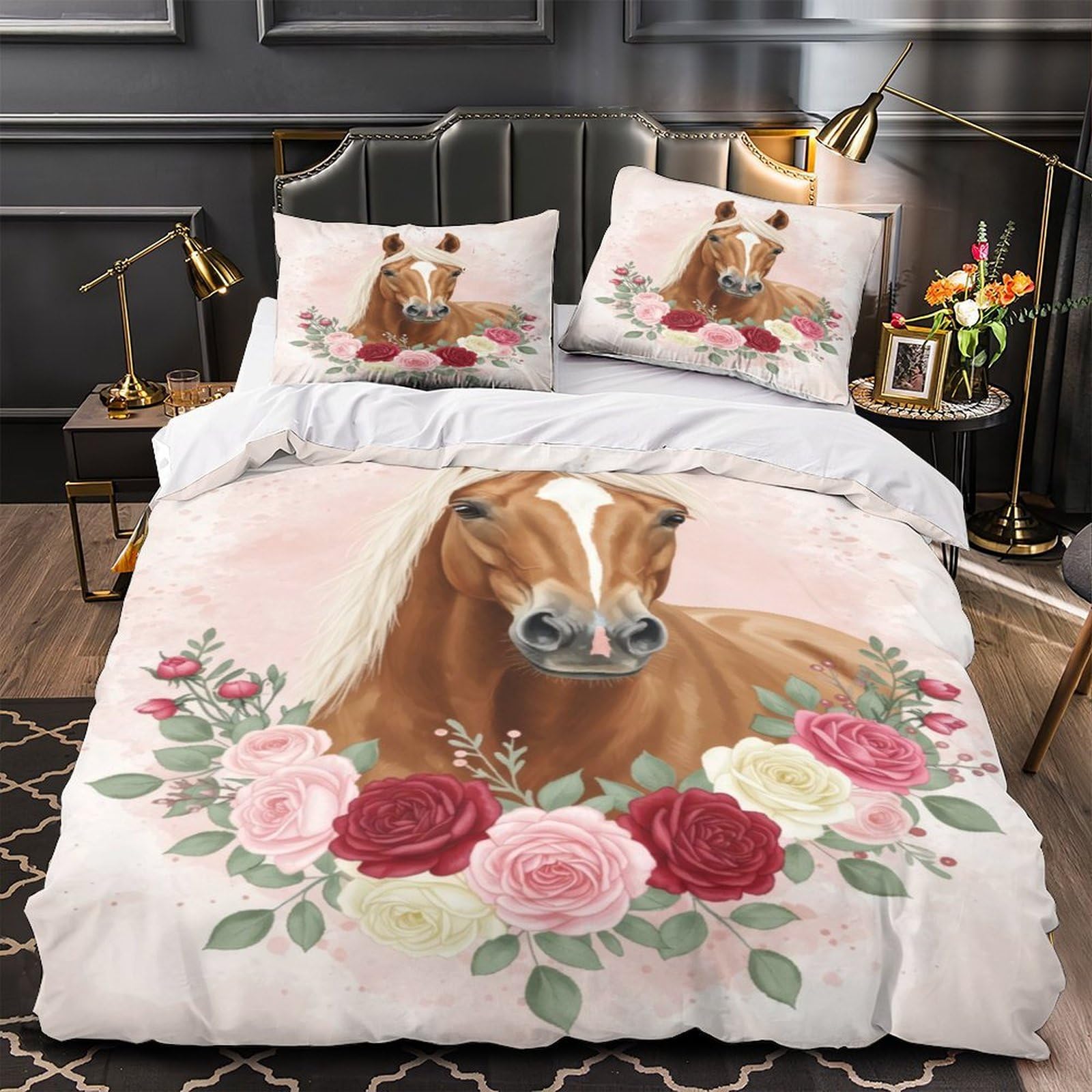 Parure de lit cheval 3D en microfbre 220x240 cm avec sa housse de couette