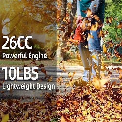 Miniatura 2 de KASEI - Soplador de hojas de gas de mano y aspiradora de hojas, 26 cc, 2 ciclos, 382 CFM, 179 MPH, certificado por la EPA, naranja