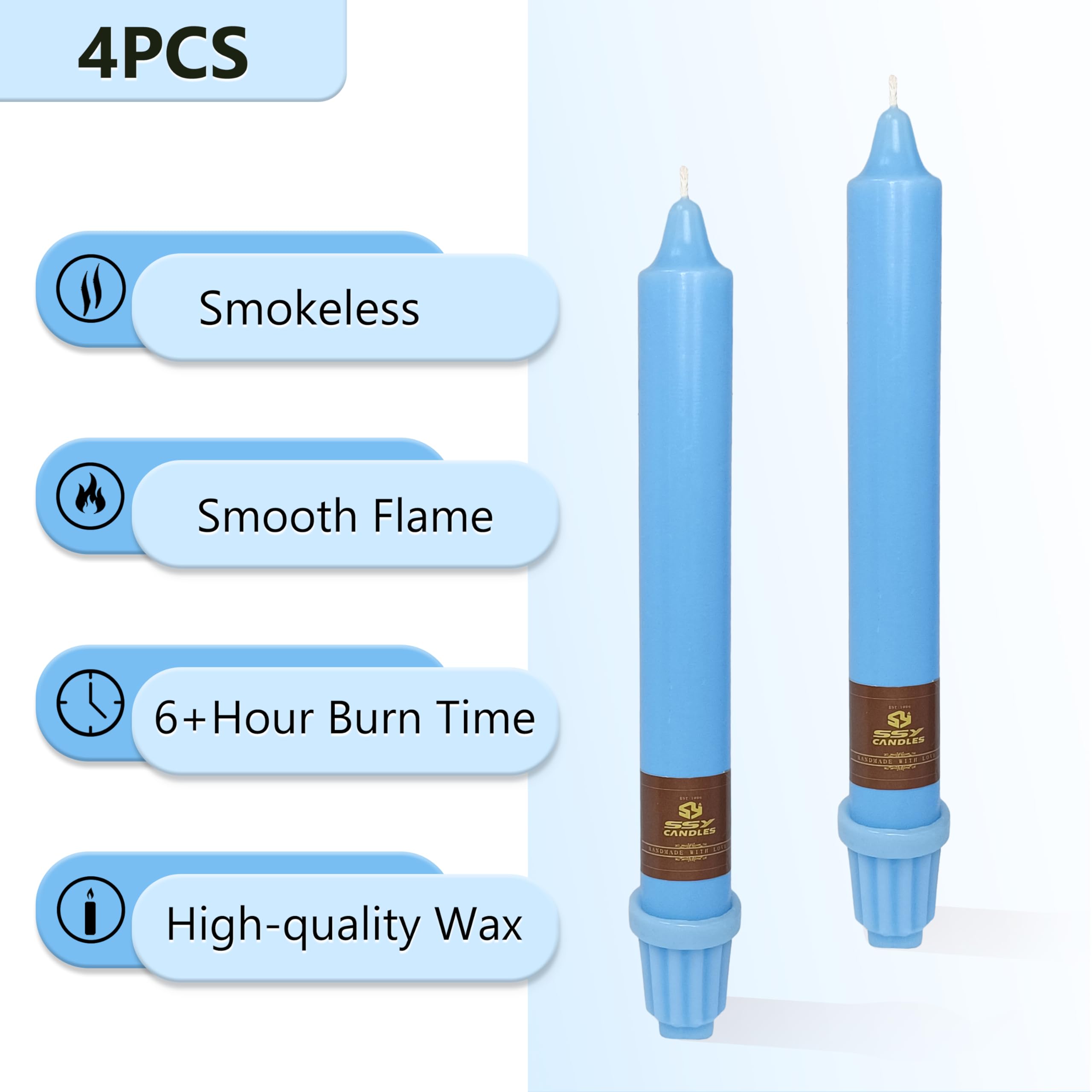 XINAOBAOLUO Taper Candle Blue Candlesticks Odorless Candles 8 INCH Cute Candle Stick Long Tapered Candles Smokeless Candle for Home Weddings Festive Gifts