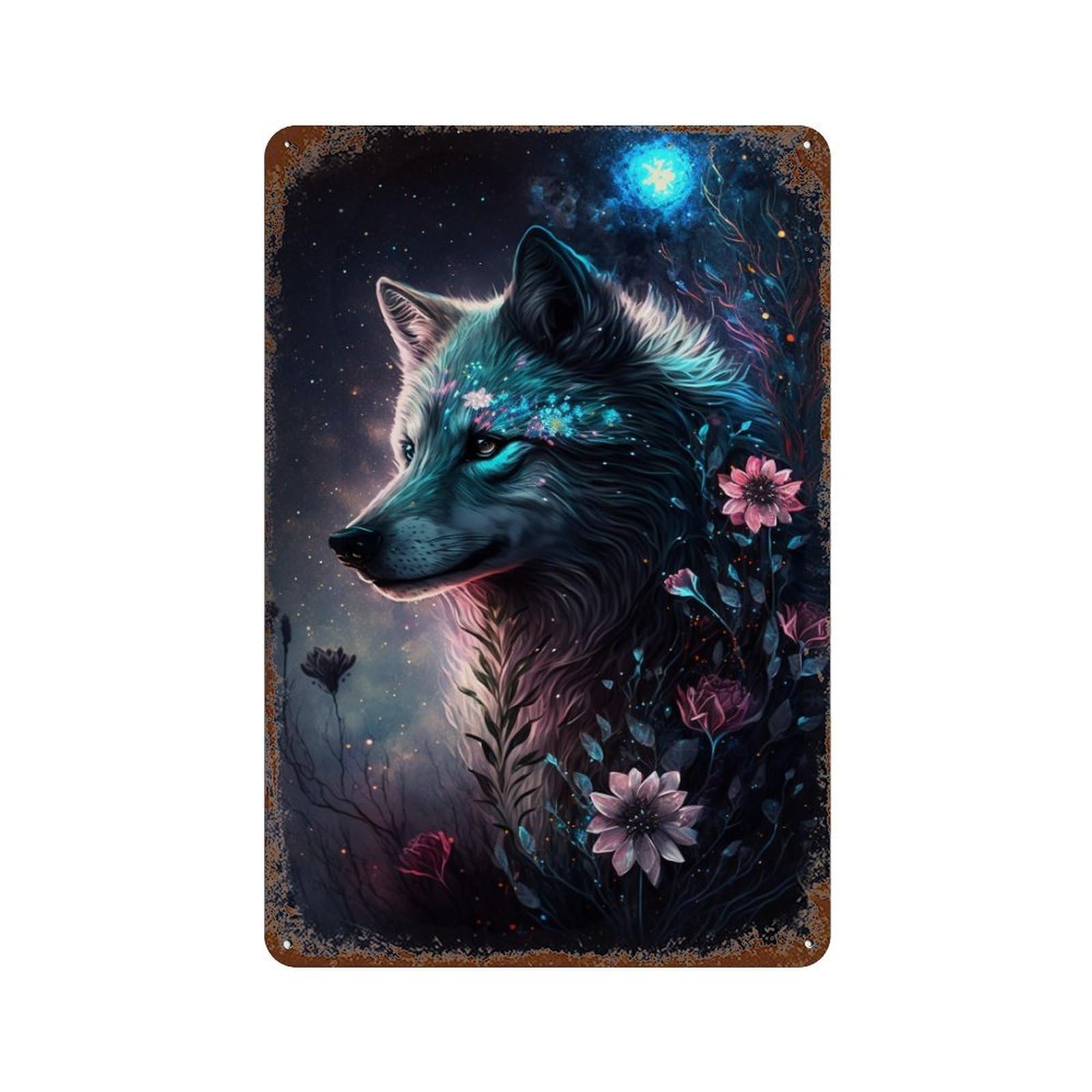 Garage Style Enchanted Wolf Fantasy Art Retro Metal Sign 11.8"x7.9", Classic Wall Plaque for Bar And Workshop