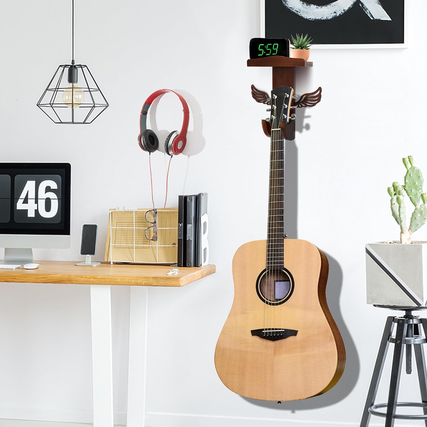 Dark Brown Guitar Wall Mount Hanger for Guitars and Ukuleles