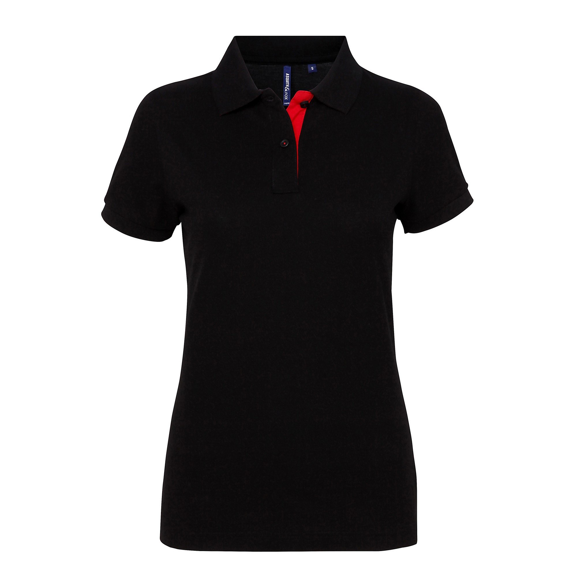 Asquith And Fox Women's Multicolour (Black/Red 000) Asquith & Fox Contrast Polo Regular Fit Short Sleeve Polo Shirt, 16 (Manufacturer Size:xl)