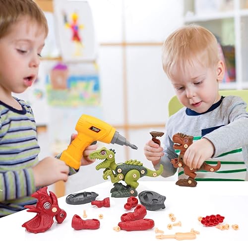 Miniatura 6 de Sanlebi Juguetes de dinosaurio desmontables para niños de 4, 5, 6, 7 años, juego de juguetes de construcción con taladro eléctrico, kit de juego de