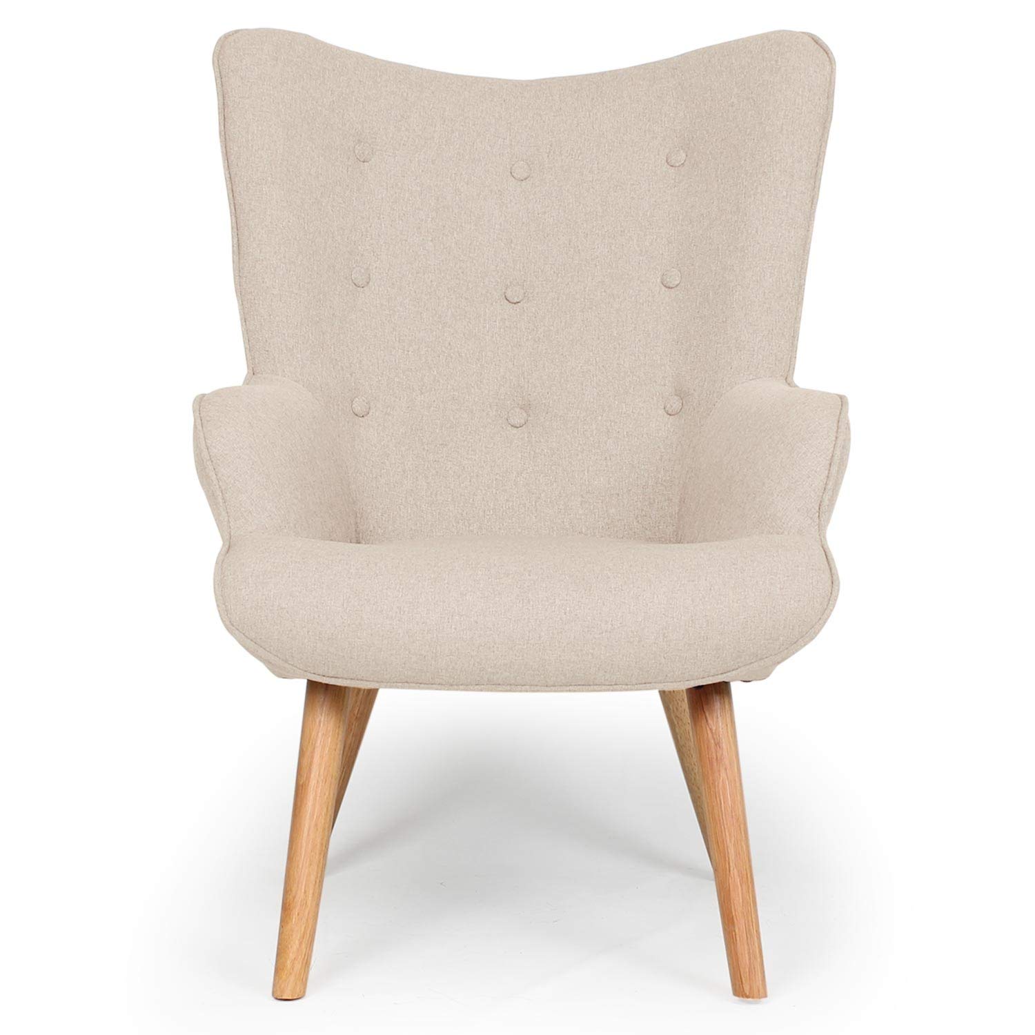 Menzzo Poltrona scandinava + Pouf Lylou in tessuto, beige