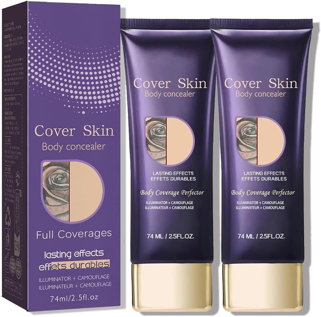 All over Complexion Perfector, Body Coverage Perfector, Tattoo Cover up Makeup Waterproof, Cream Body Makeup, Transfer-Resistant Body Makeup, Long Last Body Foundation(2PCS)
