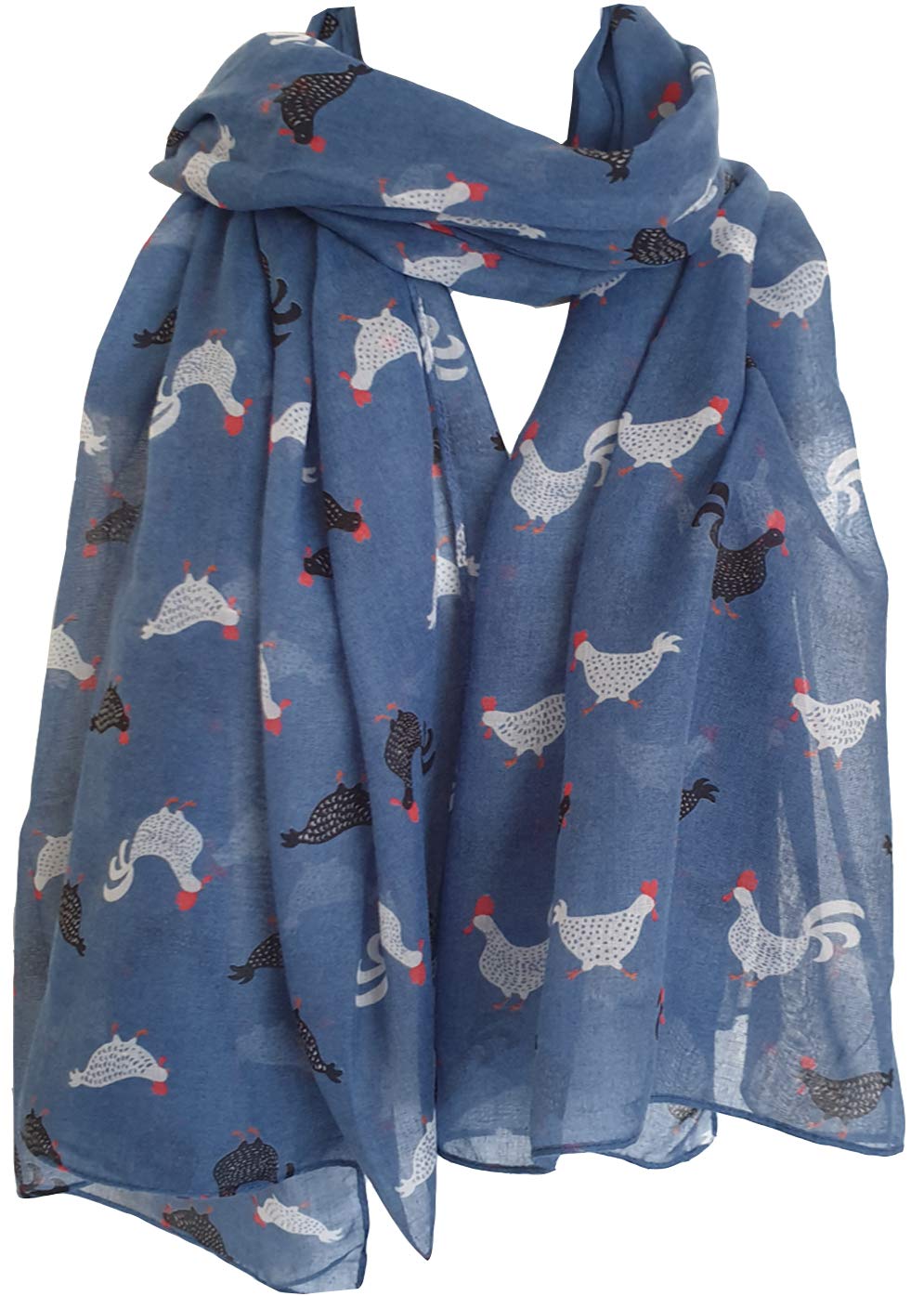 Glamlondon Women's A20 - Denim Chicken Hen Rooster Print Scarf (A20 - Denim)