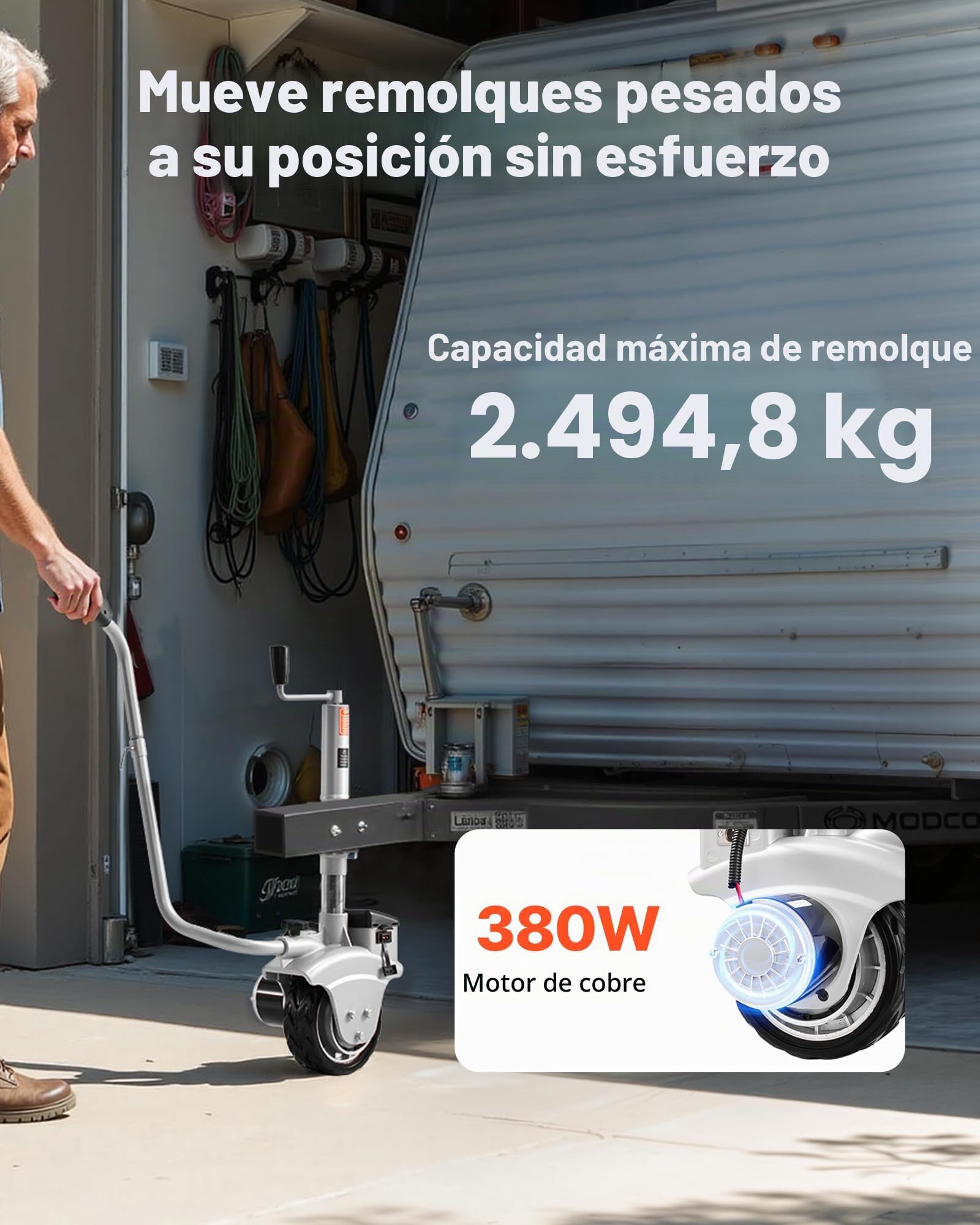 VEVOR Plataforma Rodante Eléctrica, Capacidad de Remolque 2,5 T, Rueda Motorizada 380 W y 12 V con Velocidad 7 m/min, Altura de Sujeción Ajustable y Neumáticos de Goma, para Caravanas y Barcos