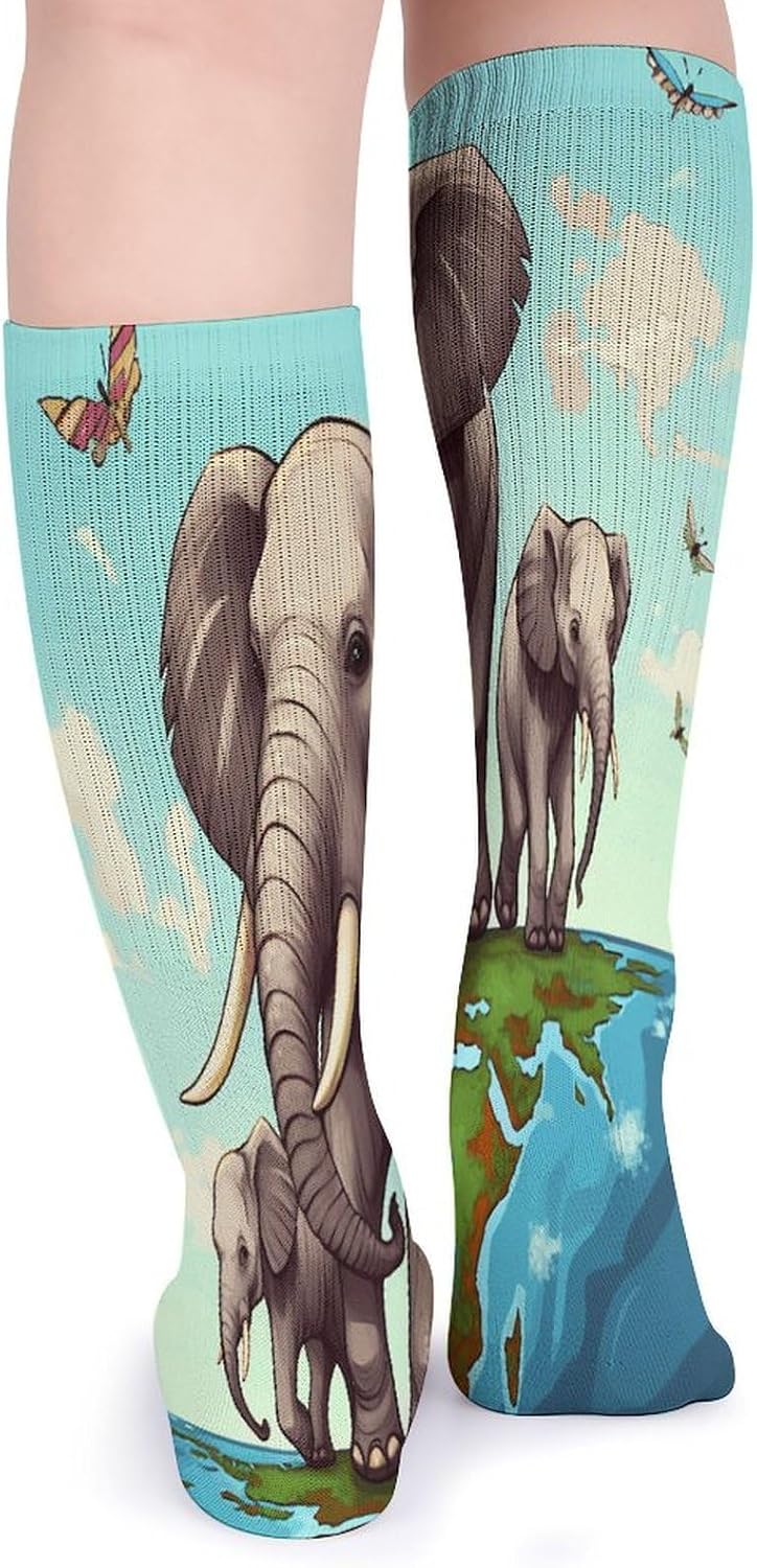 Elephants Knee High Socks Cozy Knee High Socks Soft Mid-Length Sock for All Seasons Daily Wear Adult