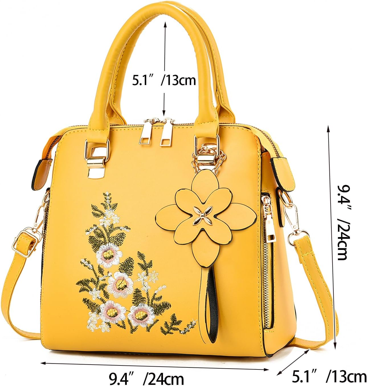 Women Embroidered Satchel Top Handle Purses and Handbag Lightweight Totes Crossbody Shoulderbag for Lady - Image 4