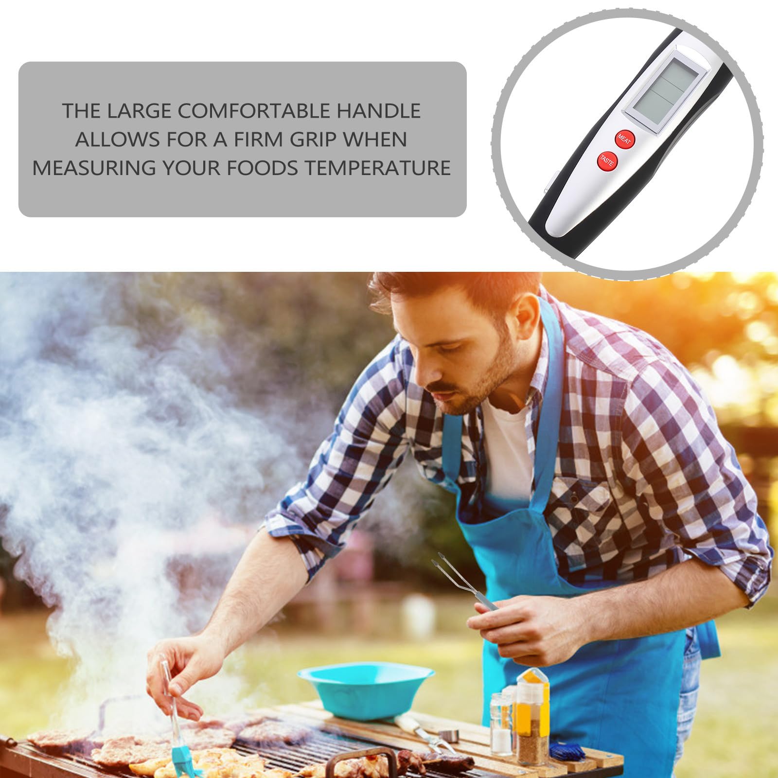 BETOOKY Tenedor de Parrilla Termómetro de Cocina Digital para Carne, Acero Inoxidable y Mango Largo para Seguridad en Grill y Cocina