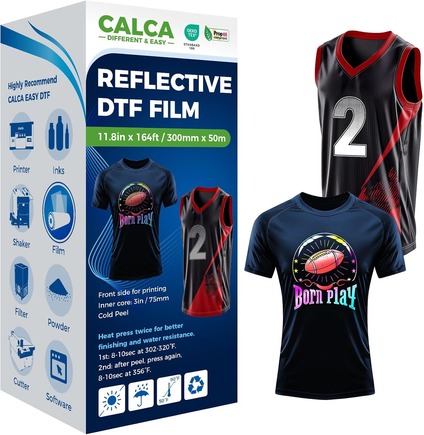 CALCA Reflective DTF Transfer Film 11.8in x 164ft Solid Color Reflective DTF Transfer Film Roll, Cold Peel Pure Color and Colorful Reflective Effect DTF Transfer Film