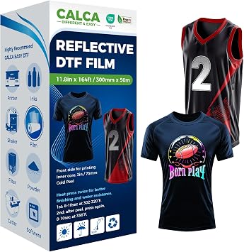 CALCA Reflective DTF Transfer Film 11.8in x 164ft Solid Color Reflective DTF Transfer Film Roll, Cold Peel Pure Color and Colorful Reflective Effect DTF Transfer Film