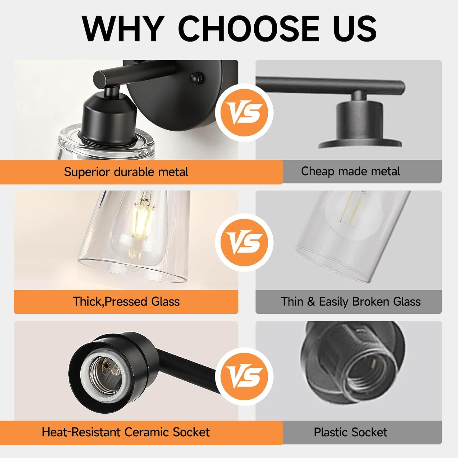 TALOYA 4 Inch Brushed Black Bathroom Light Fixtures with Thickend Clear Tapered Glass Shade, Set of 2 Modern Vanity Light Over Mirror for Bathrooms, Bedrooms (Bulbs Not Included)