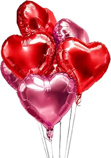Red Pink Heart Foil Mylar Balloon - Valentine's Day Party Heart Shape Metallic Foil Balloon Wedding Engagement Anniversary Bridal Shower Girl Women 30th Birthday Party Favor Balloon Decoration, 30pc
