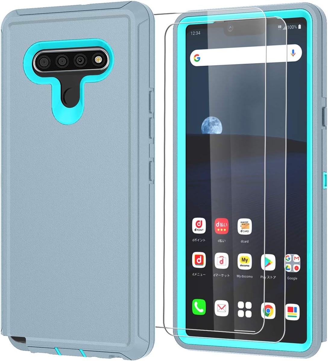 Qinmay ComoUSA Compatible with LG Stylo 6 Case (2020) with HD Screen Protector [2 Packs], Heavy Duty Hard Shockproof Armor Protector Case Cover for LG Stylo 6 (6.8 inch)(Gray-SkyBlue)