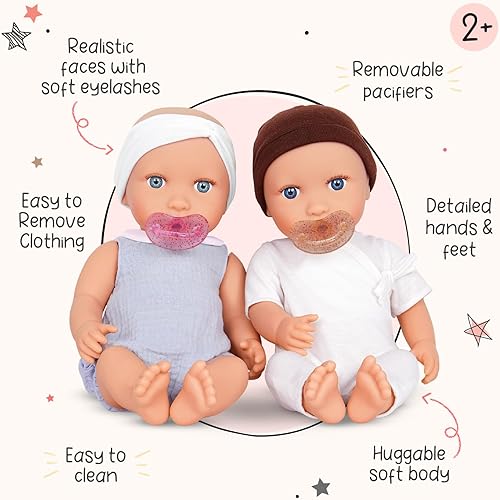 Miniatura 3 de LullaBaby Muñecas gemelas realistas de 14 pulgadas - Tonos de piel claros y ojos azules - Cuerpos suaves y trajes extraíbles - Accesorios para
