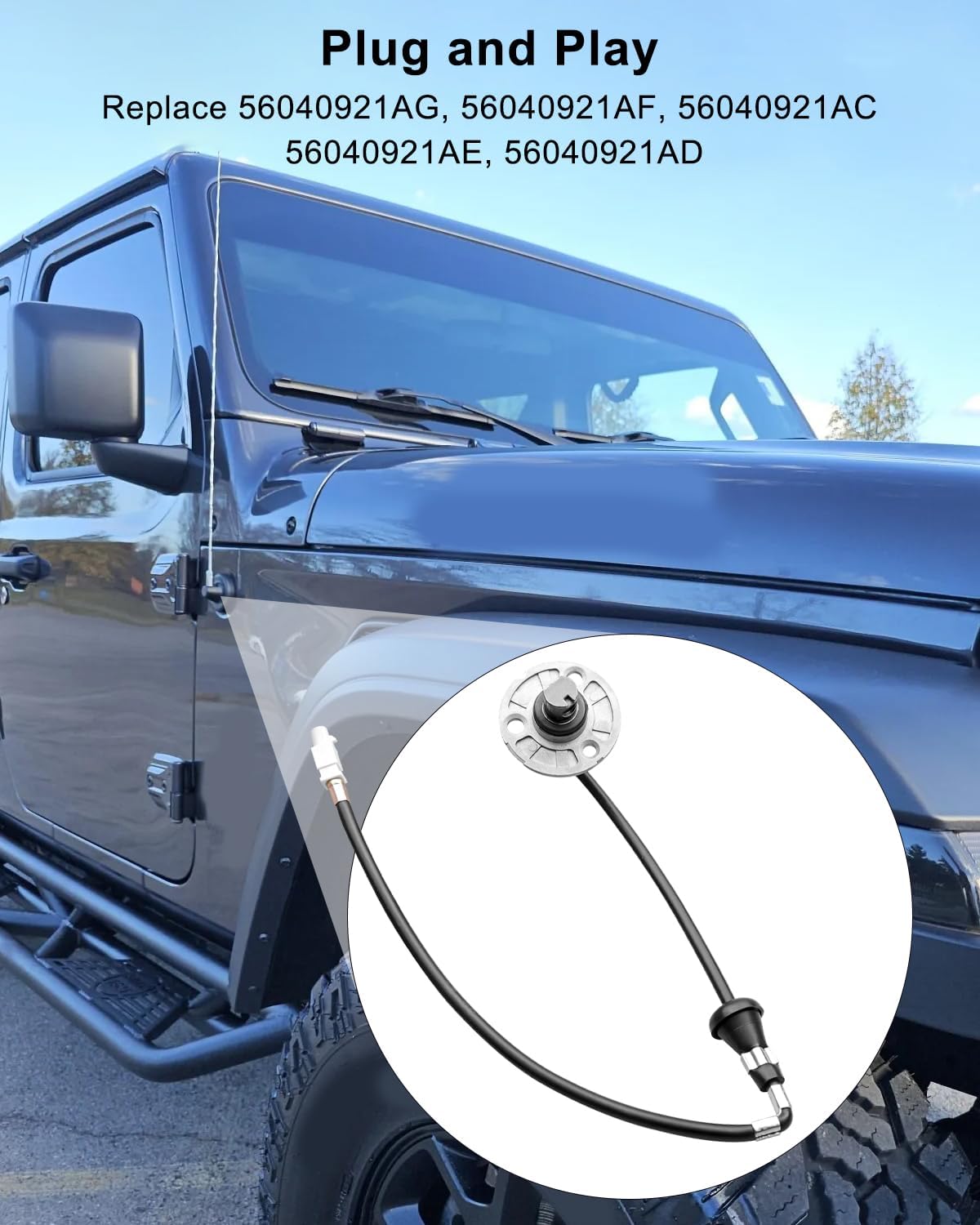 Antenna Base Cable and Bracket Fit for Jeep Wrangler 2007-2023, Replace 56040921AG 56040921AF 56040921AC 56040921AE 56040921AD, Antenna Base Cable with Bracket