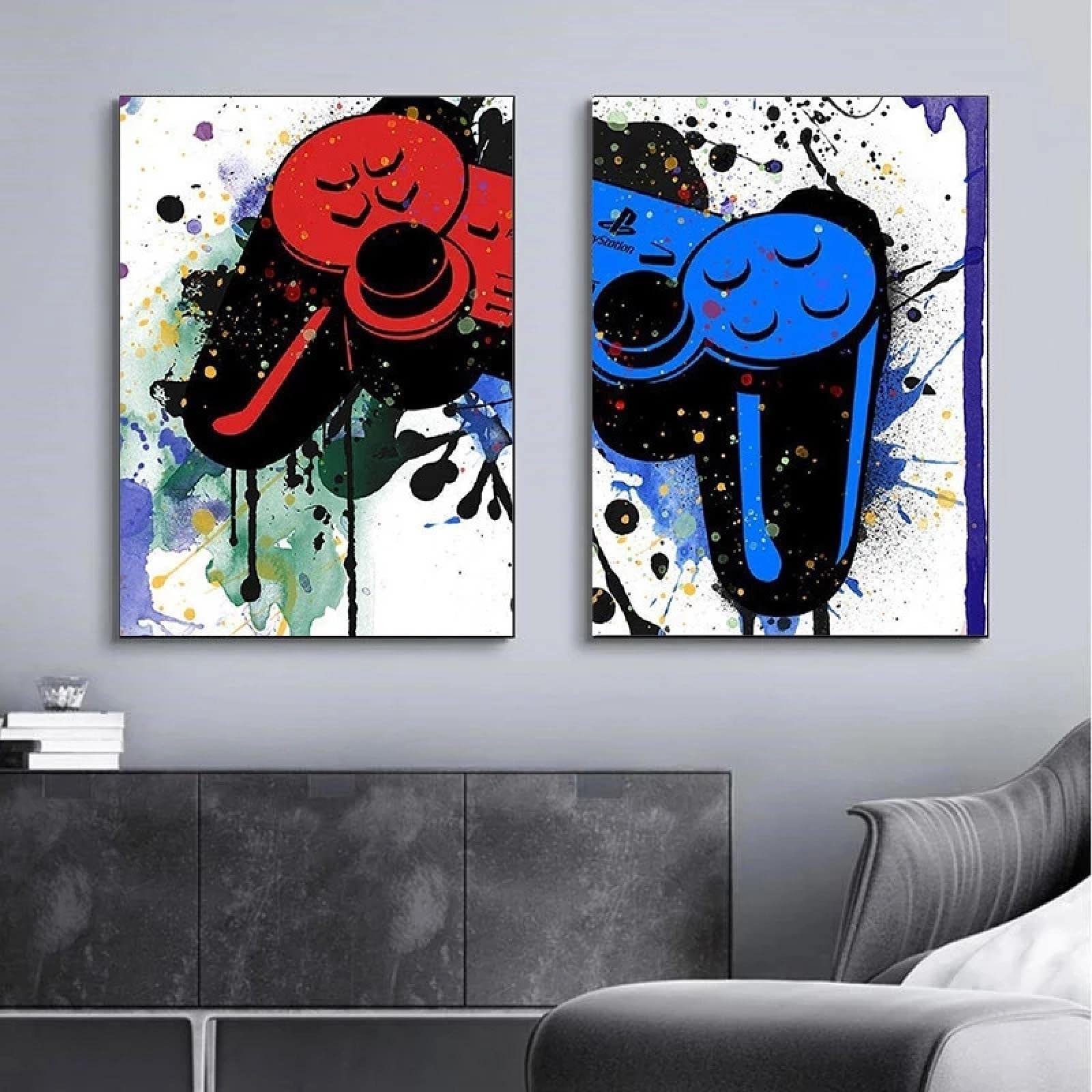 Yooyu Gamepad Controladores de videojuegos Pintura en lienzo Juego de graffiti Póster Imprimir Imagen de arte de pared para habitación de niños Decoración de pared 70x100cm (28x39in) x2 Sin marco