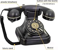 Vista 4 de Teléfono fijo retro para el hogar, teléfono negro antiguo con cable TelPal con cable, teléfono antiguo con botón de 1930, teléfono vintage con botón