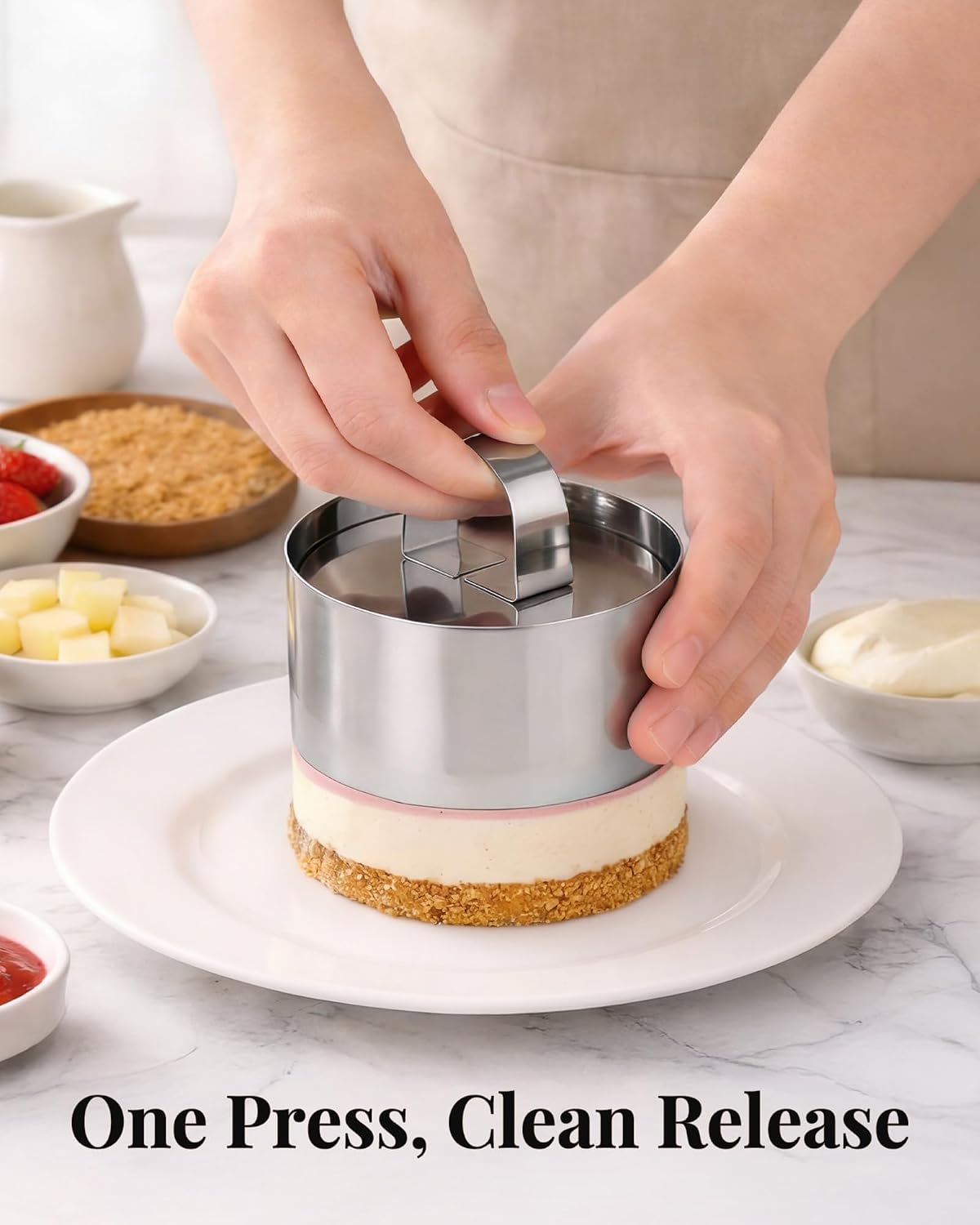 Ring Molds for Cooking, 3'' Stainless Steel Food Rings with Pusher