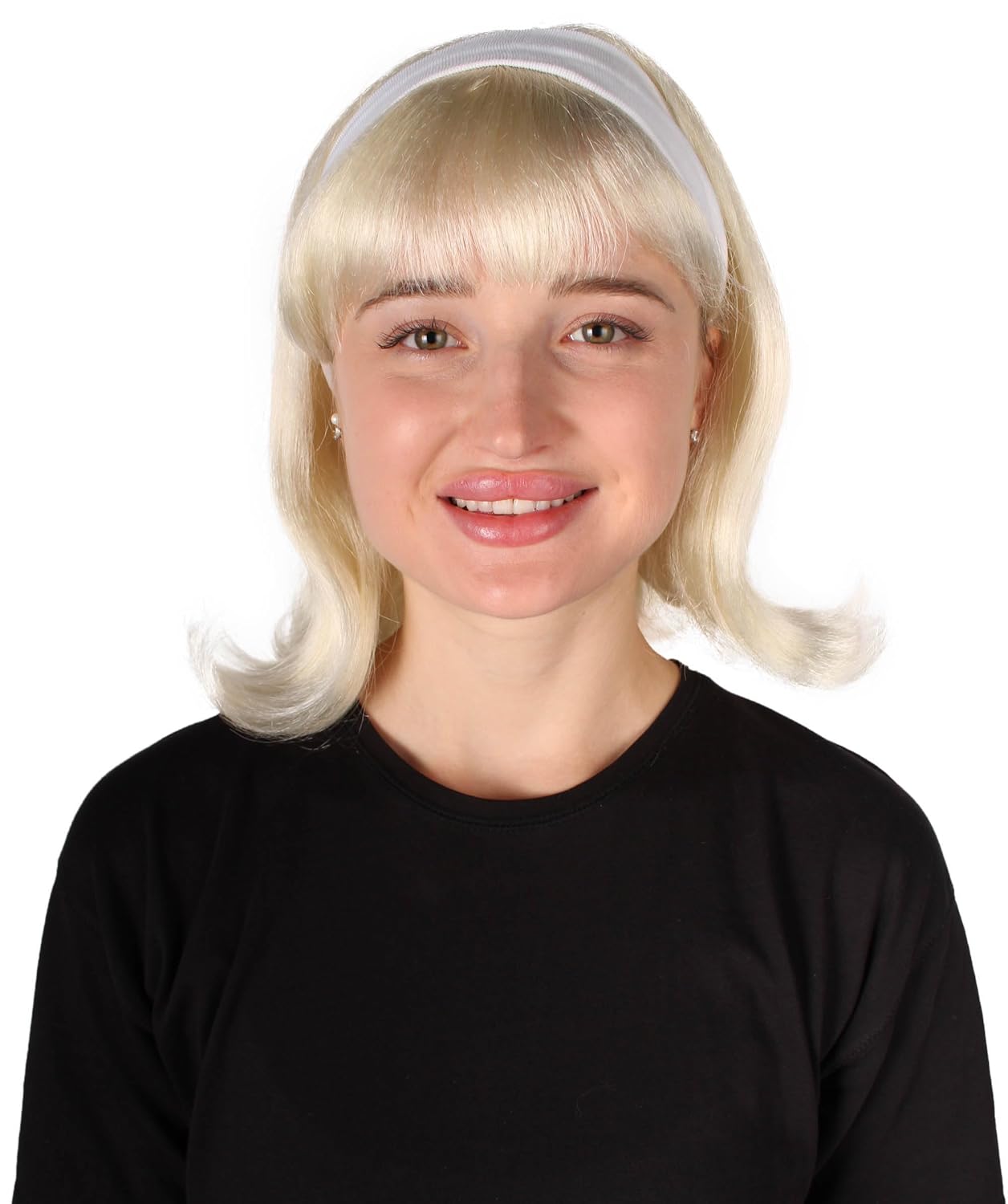 HPO Adult Women's Blonde Color Straight Shoulder Length 50's Flip Wig with Headband |
