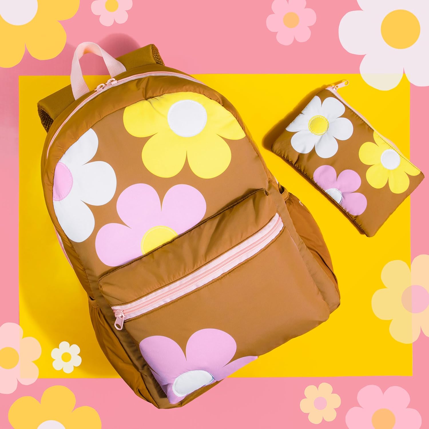 Fashion Angels Style.Lab Backpack for Kids, Travel Bookbag with Matching Pencil Pouch, Cute Puffer Detail & Daisy Design, Ideal for Girls & Boys in School