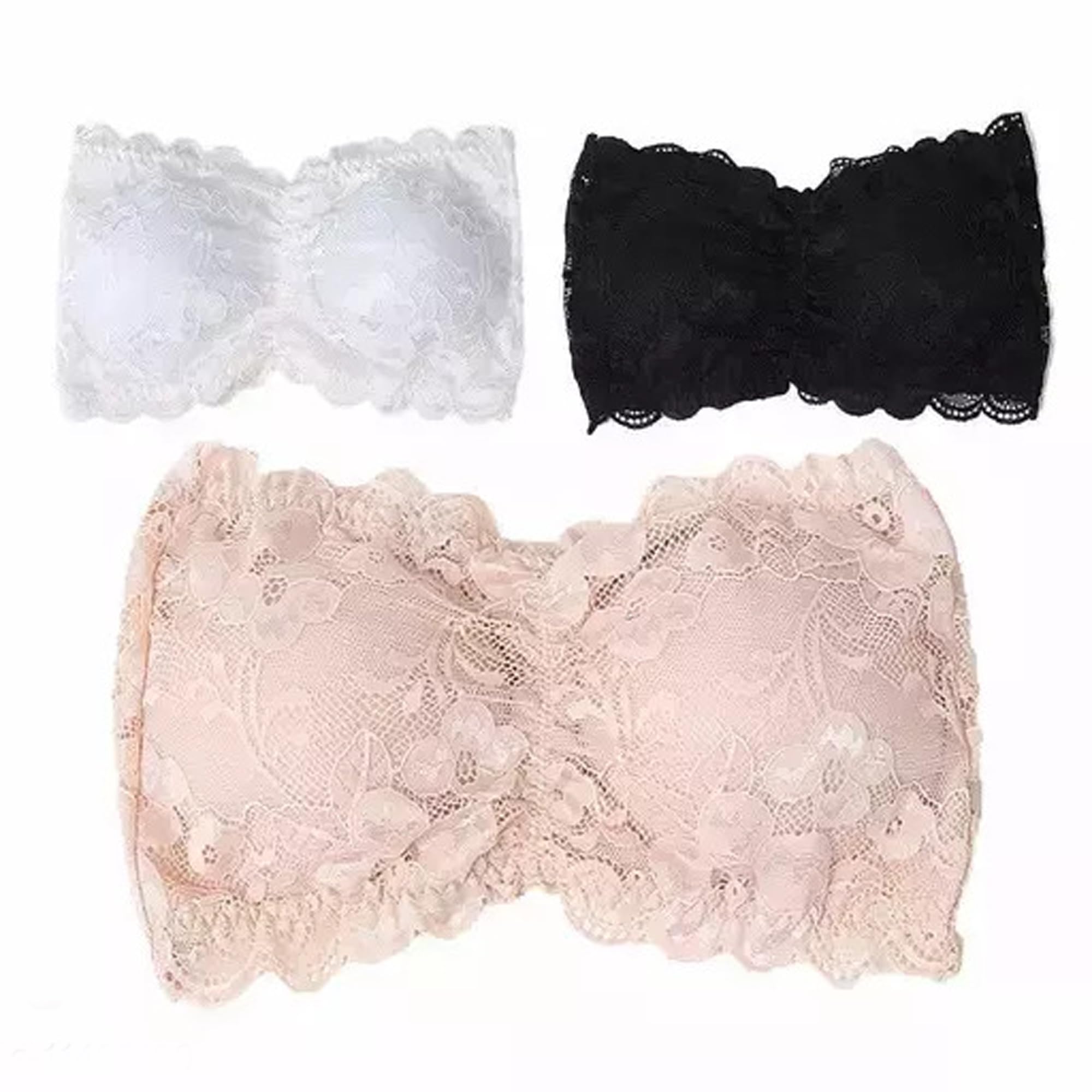 Womens Lightly Padded Bra Tube Bra Bandeau Bra Net Tube Bra Pack of 3 (Black White Skin)-image-18