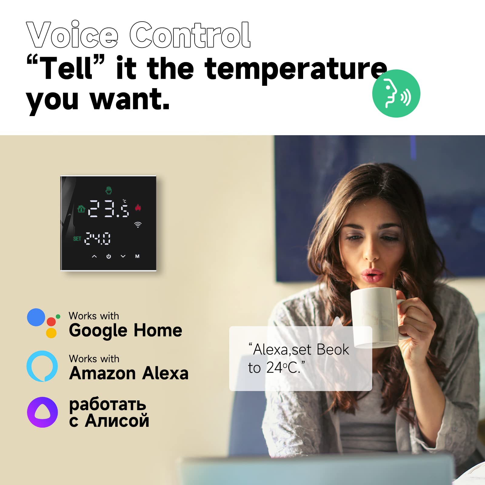 Beok Tuya Smart Thermostat, WiFi Thermostat Programmable Mounted on the Wall for Combi Boiler LCD Touch Screen,TGW60B-WIFI-WPB Black - Image 3
