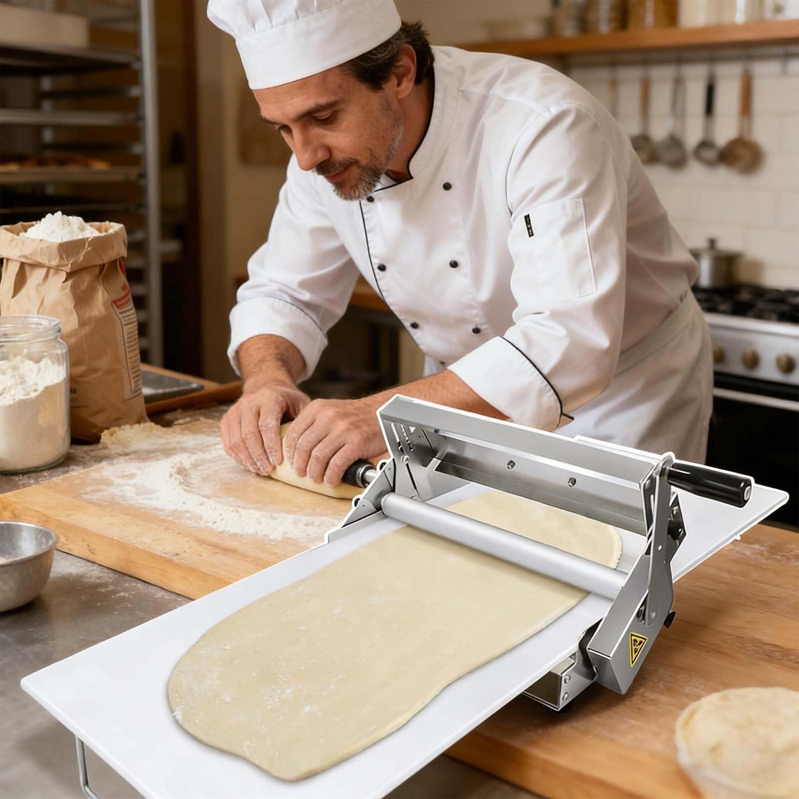 Laminoir à pâte à épaisseur réglable en acier inoxydable lavable pour viennoiseries et pizzas