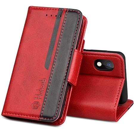 Rakuten mini ケース 手帳型 楽天mini ケース 財布型 サイドマグネット式 カード収納 スタンド機能 高級PUレザー 耐衝撃 Rakuten mini ケース 手帳 カバー 全面保護 耐摩擦 人気 おしゃれ Hohosb（Rakuten mini 用, レッド&ブラック）