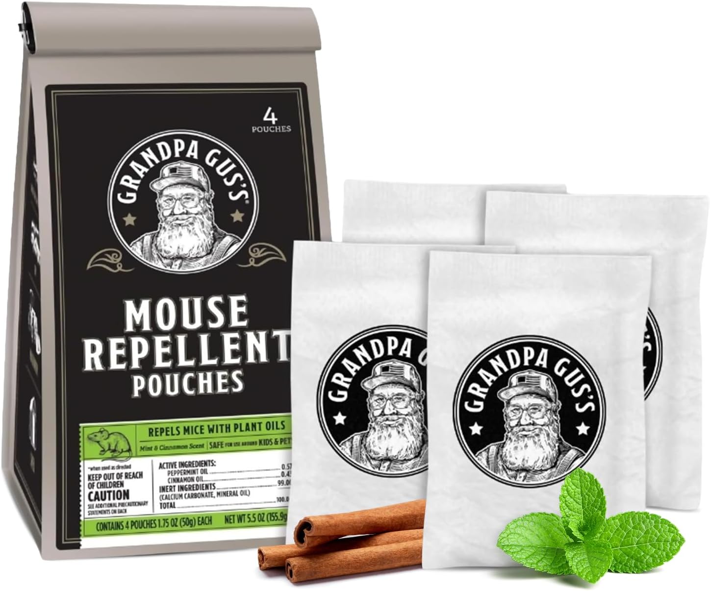 Natural Mouse Repellent Pouches, Cinnamon/Peppermint Oils Repel Mice from Nesting in Home/Cabin/Boat/Car Storage/RV/Machinery/Shed (4 Pouches)