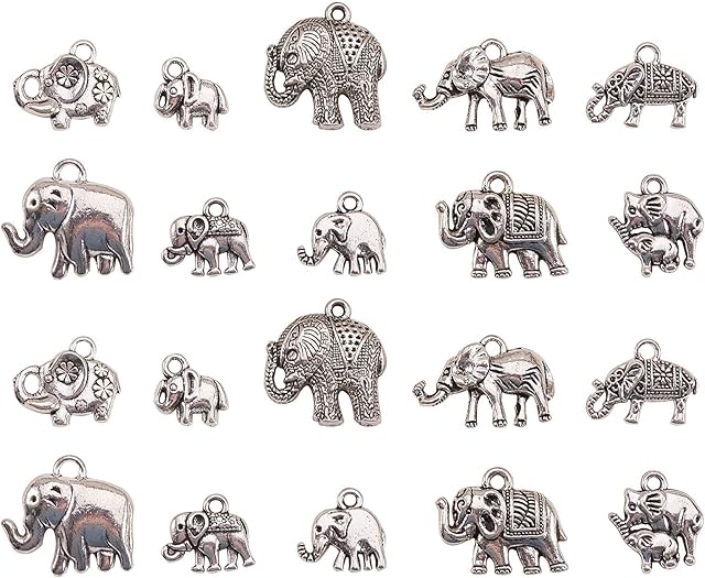 UR URLIFEHALL 50 Pcs 10 Styles Tibetan Silver Animals Charms Antique Silver Elephant Charms Pendants for DIY Craft Jewellery Making