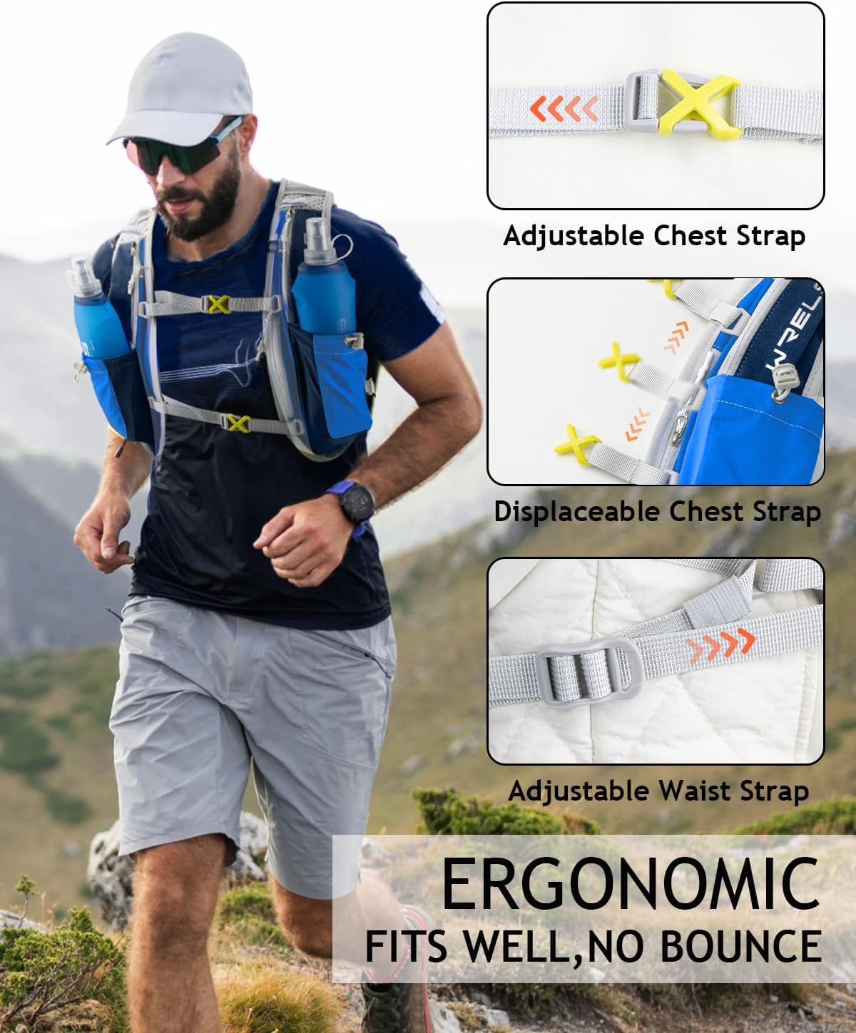 WRELS Hydration Running Vest for Men Women,5L Lightweight Water Backpack with 1.5L Leakproof Water Bladder,Hydration Vest for Marathon Cycling Jogging Hiking