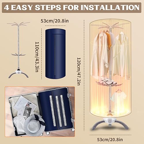 Miniatura 7 de Secadora de ropa portátil, mini secadora de ropa plegable mejorada, con toallero para colgar toallas y almacenar zapatos, secadora de viaje pequeña,