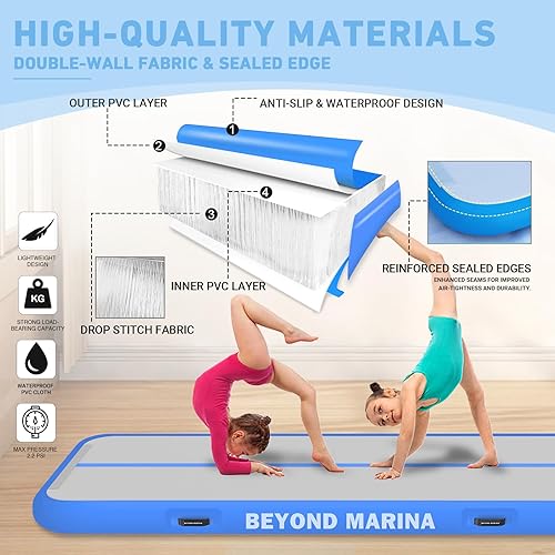 Miniatura 3 de BEYOND MARINA Colchoneta inflable de gimnasia de 48 pulgadas de grosor para entrenamiento en el hogar, animadoras, yoga, agua, con bomba eléctrica,